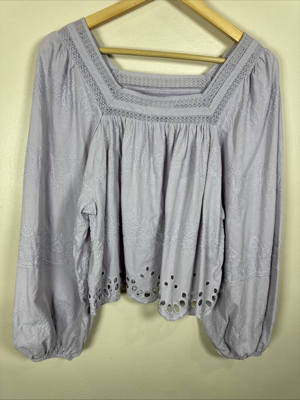 Universal Thread Womens Peasant Blouse Square Neck Embroidery Balloon Sleeve M
